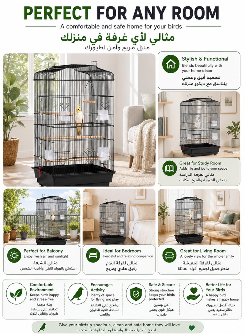 أوكيوز قفص الطيور المعدني، قفص الببغاء متعدد الاستخدامات مصنوع من إطار سلكي فولاذي متين - Image 5