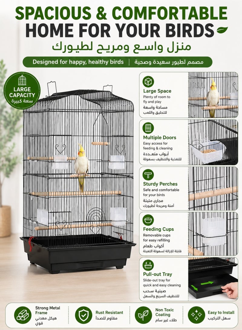 أوكيوز قفص الطيور المعدني، قفص الببغاء متعدد الاستخدامات مصنوع من إطار سلكي فولاذي متين - Image 2