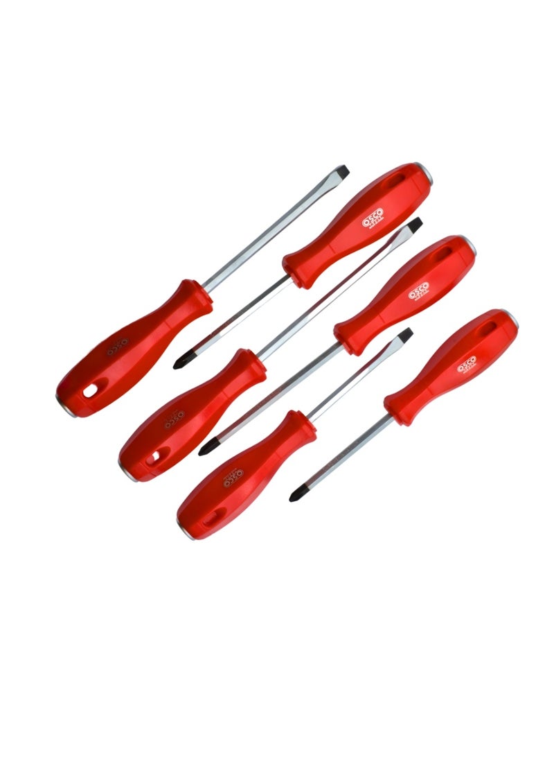Osco 6-Piece Heavy-Duty Striking Screwdriver Set – Professional Crosshead & Slotted Screwdrivers with Hardened Steel Shafts and Impact-Resistant Handles for Maintenance and Repair