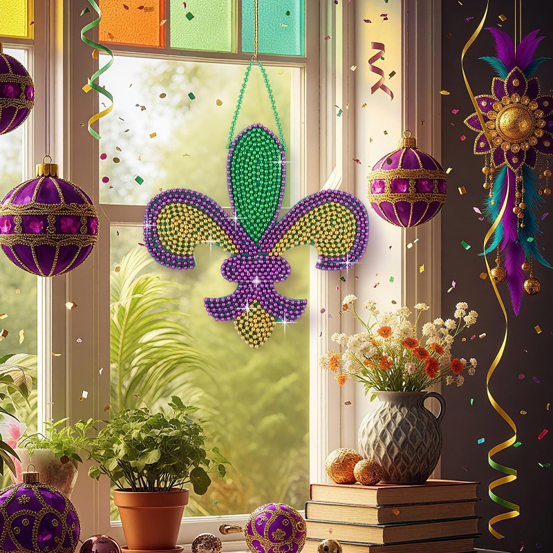Dingion 12 Inch Mardi Gras Door Decorations Fleur De Lis Decor Mardi Gras Wreath Sign Outdoor Backdrop Door and Wall Decorations Wall Banner for New Orleans Party Decor - Image 5