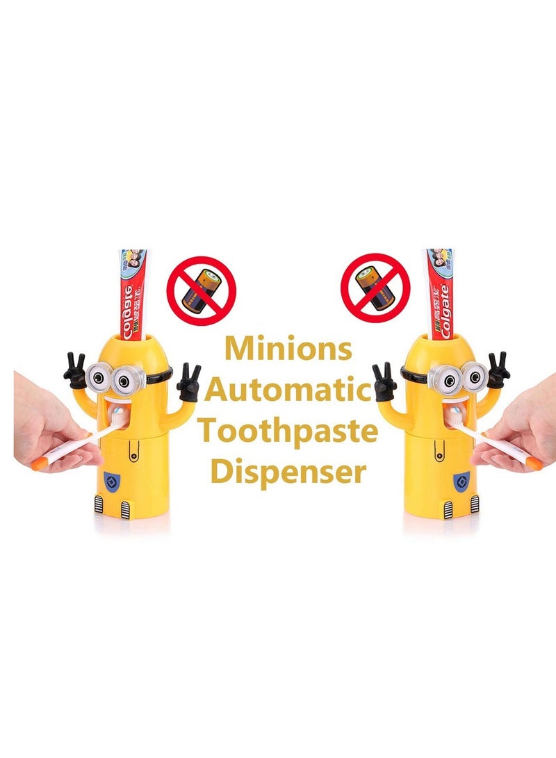 Automatic Cartoon Toothpaste Dispenser Toothbrush Holder for Bathroom / Toothbrush Holder Wall Mount Yellow - Image 3