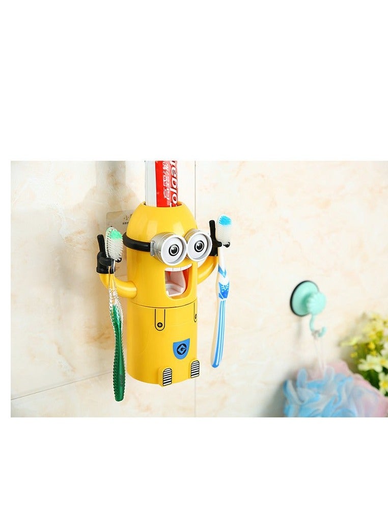 Automatic Cartoon Toothpaste Dispenser Toothbrush Holder for Bathroom / Toothbrush Holder Wall Mount Yellow - Image 1