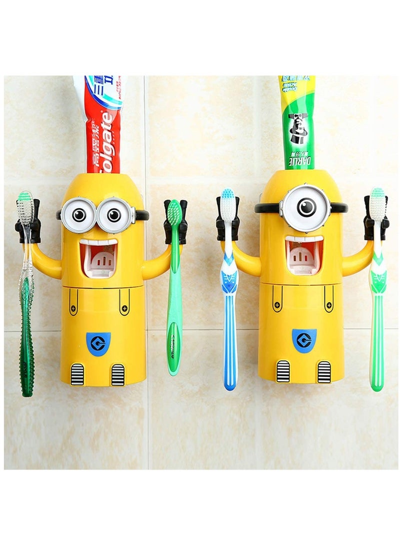Automatic Cartoon Toothpaste Dispenser Toothbrush Holder for Bathroom / Toothbrush Holder Wall Mount Yellow - Image 2