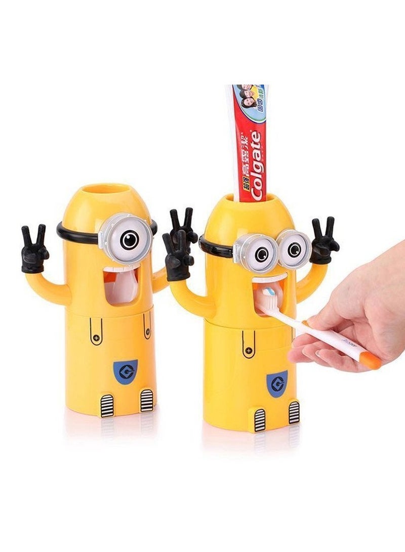 Automatic Cartoon Toothpaste Dispenser Toothbrush Holder for Bathroom / Toothbrush Holder Wall Mount Yellow - Image 4