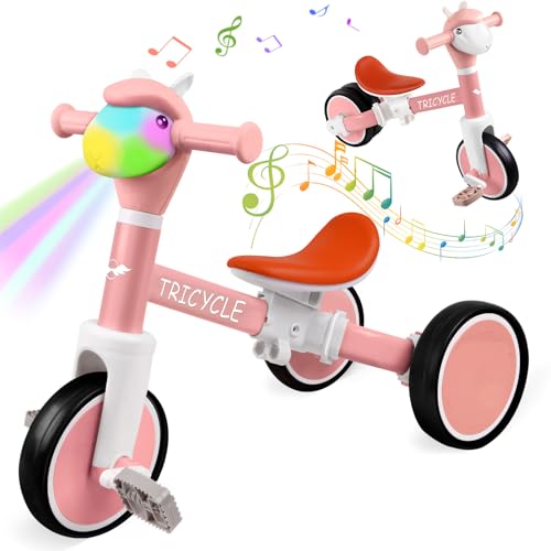 FZHZZ Toddler Balance Bike with Light Music Tricycle for Toddlers 15 Year Olds Toddler Tricycle for Boys Girls Kids Bicycle with Removable Pedal Birthday Gifts for 1 2 3 4 5 Year - Image 1