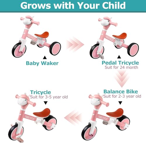 FZHZZ Toddler Balance Bike with Light Music Tricycle for Toddlers 15 Year Olds Toddler Tricycle for Boys Girls Kids Bicycle with Removable Pedal Birthday Gifts for 1 2 3 4 5 Year - Image 5