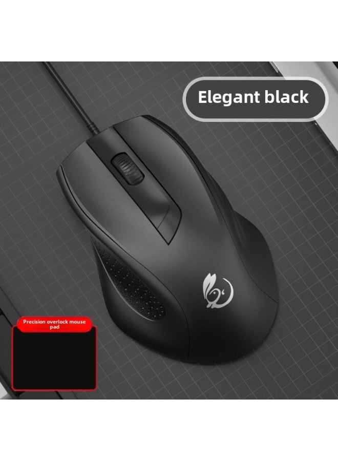Wired Mouse Mute Silent Office Desktop Laptop Computer Game Home USB Universal For Boys And Girls-Color:Elegant Black + Mouse Pad 【silent on♡Comfortable And Skin-friendly Grip♡Line Length 1.5m】-Interface:Official Standard - Image 1