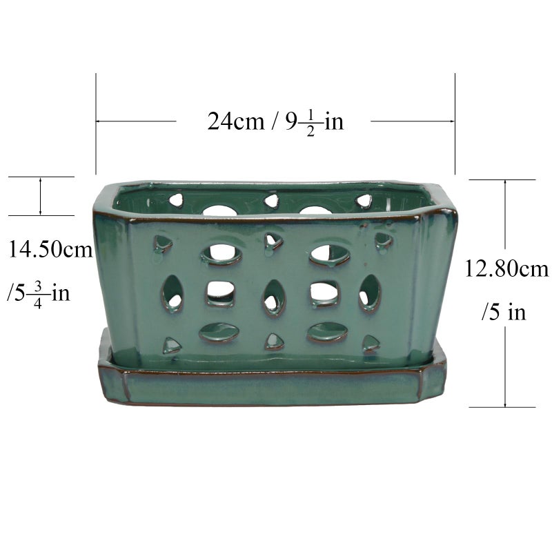 w w W&W Orchid Pot with Holes and Saucer for Repotting, Green, 9.7 Inches - Image 5