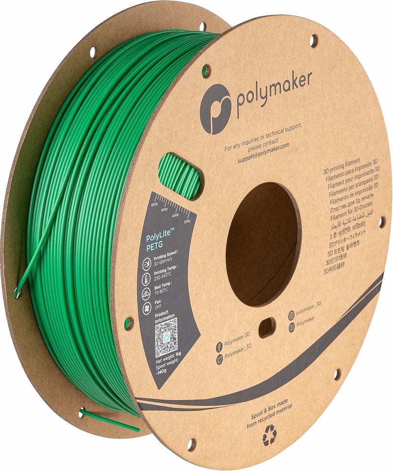 polymaker PETG Filament 1.75mm 1kg Green 3D Printer Filament, PolyLite PETG 3D Printing Filament 1.75mm, Dimensional Accuracy +/- 0.03mm, Print with Most 3D Printers - Image 1