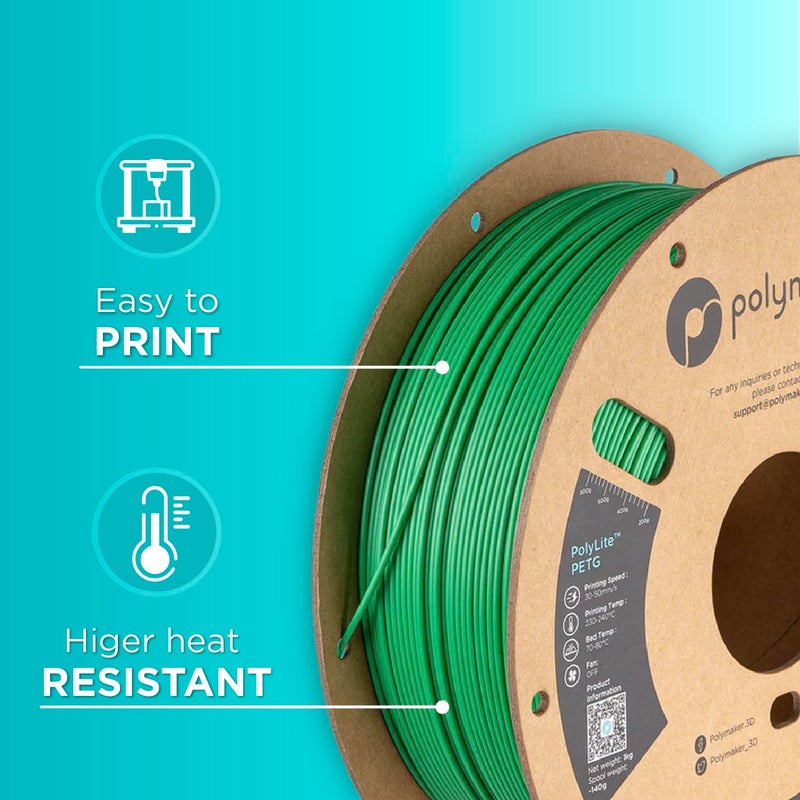 polymaker PETG Filament 1.75mm 1kg Green 3D Printer Filament, PolyLite PETG 3D Printing Filament 1.75mm, Dimensional Accuracy +/- 0.03mm, Print with Most 3D Printers - Image 5