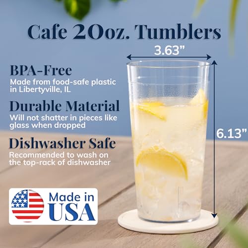 US Acrylic Cafe Plastic Reusable Tumblers (Set of 16) 20-ounce Water Cups in Clear | Value Set of Restaurant Style Drinking Glasses, Stackable, BPA-free, Made in the USA | Top-rack Dishwasher Safe - Image 2