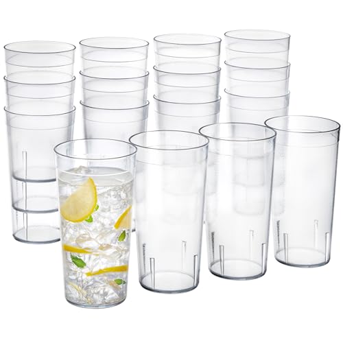 US Acrylic Cafe Plastic Reusable Tumblers (Set of 16) 20-ounce Water Cups in Clear | Value Set of Restaurant Style Drinking Glasses, Stackable, BPA-free, Made in the USA | Top-rack Dishwasher Safe - Image 1