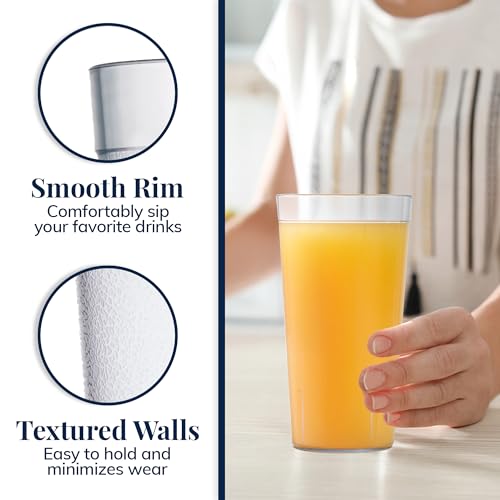 US Acrylic Cafe Plastic Reusable Tumblers (Set of 16) 20-ounce Water Cups in Clear | Value Set of Restaurant Style Drinking Glasses, Stackable, BPA-free, Made in the USA | Top-rack Dishwasher Safe - Image 4