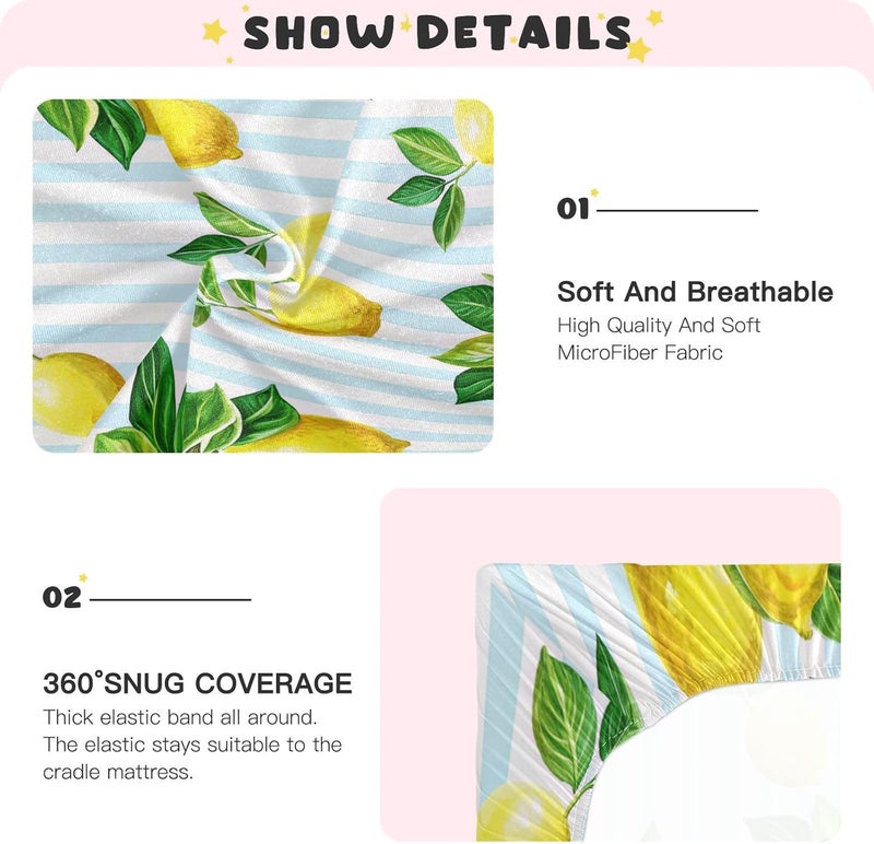 Lemon Crib Sheets for Boys Girls Ultra Soft Breathable Baby Crib Sheet Fitted Crib Sheets for Standard Size Crib and Toddler Mattresses, 39 x 27 Inch - Image 5