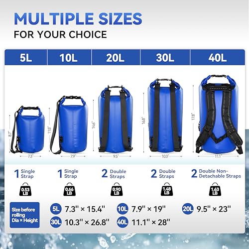 MARCHWAY Floating Waterproof Dry Bag Backpack 5L/10L/20L/30L/40L, Roll Top Sack Keeps Gear Dry for Kayaking, Rafting, Boating, Swimming, Camping, Hiking, Beach, Fishing (Dark Blue, 10L) - Image 3
