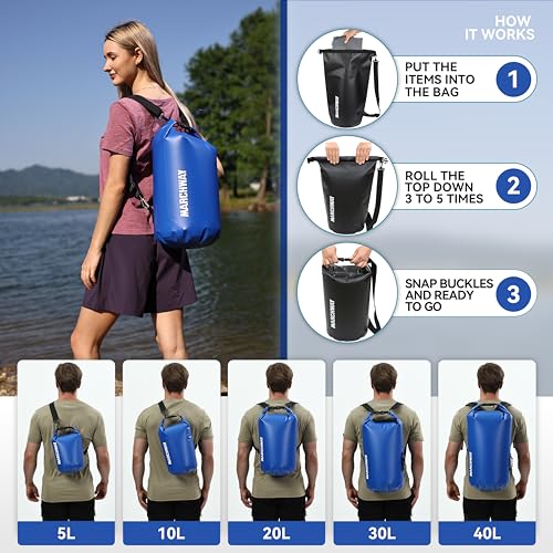 MARCHWAY Floating Waterproof Dry Bag Backpack 5L/10L/20L/30L/40L, Roll Top Sack Keeps Gear Dry for Kayaking, Rafting, Boating, Swimming, Camping, Hiking, Beach, Fishing (Dark Blue, 10L) - Image 4