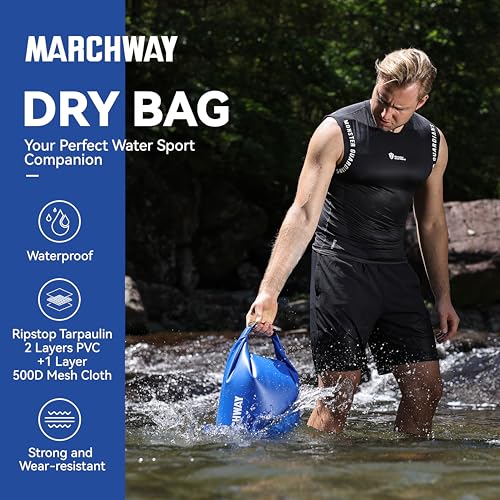 MARCHWAY Floating Waterproof Dry Bag Backpack 5L/10L/20L/30L/40L, Roll Top Sack Keeps Gear Dry for Kayaking, Rafting, Boating, Swimming, Camping, Hiking, Beach, Fishing (Dark Blue, 10L) - Image 2