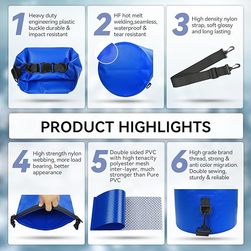 MARCHWAY Floating Waterproof Dry Bag Backpack 5L/10L/20L/30L/40L, Roll Top Sack Keeps Gear Dry for Kayaking, Rafting, Boating, Swimming, Camping, Hiking, Beach, Fishing (Dark Blue, 10L) - Image 5