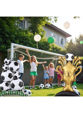 2Pc football balloons, including a giant freestanding football balloon and a gold championship trophy foil balloon, perfect for boys' sports-themed football birthday parties and baby christening celebrations - view 4