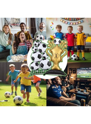 2Pc football balloons, including a giant freestanding football balloon and a gold championship trophy foil balloon, perfect for boys' sports-themed football birthday parties and baby christening celebrations - view 5