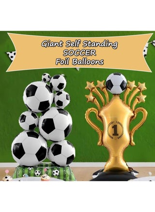 2Pc football balloons, including a giant freestanding football balloon and a gold championship trophy foil balloon, perfect for boys' sports-themed football birthday parties and baby christening celebrations - view 3