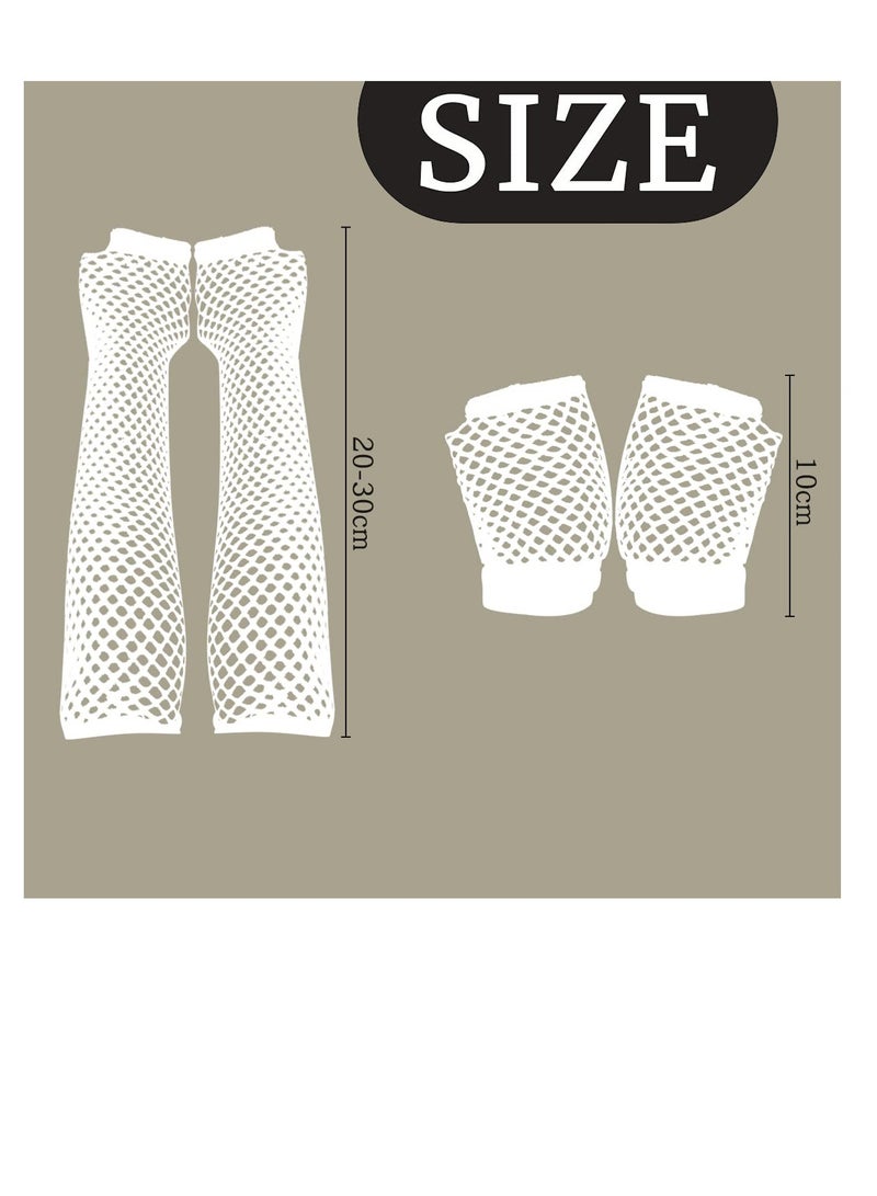 SUNSAR white Long and Short Fishnet Gloves, 2 Pairs Fingerless Fishnet Gloves, Stretchy Mesh Retro Gloves for Women for Party Cosplay Accessories - Image 2