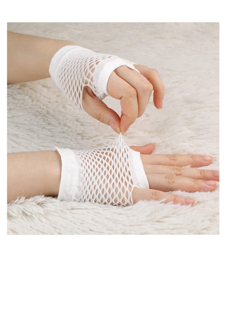 SUNSAR white Long and Short Fishnet Gloves, 2 Pairs Fingerless Fishnet Gloves, Stretchy Mesh Retro Gloves for Women for Party Cosplay Accessories - Image 3