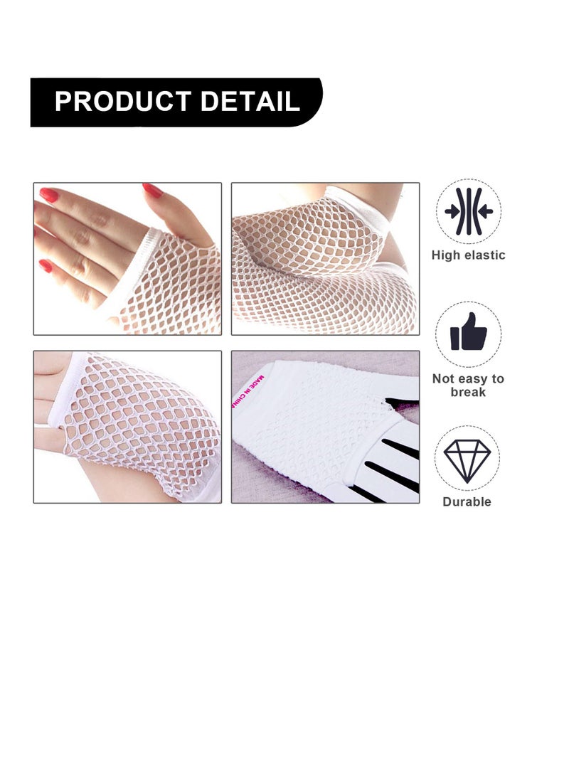SUNSAR white Long and Short Fishnet Gloves, 2 Pairs Fingerless Fishnet Gloves, Stretchy Mesh Retro Gloves for Women for Party Cosplay Accessories - Image 4