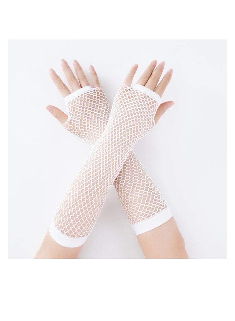 SUNSAR white Long and Short Fishnet Gloves, 2 Pairs Fingerless Fishnet Gloves, Stretchy Mesh Retro Gloves for Women for Party Cosplay Accessories - Image 5