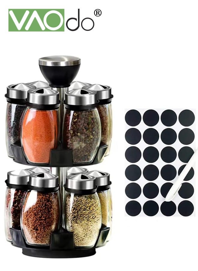 VAOdo 12PCS Revolving Spices Jars Set Plus 1 Storage Rack, Countertop Spice Organizer,  Glass Seasoning Bottles Set, Spinning Countertop Herb and Spice Rack Organizer - Image 1