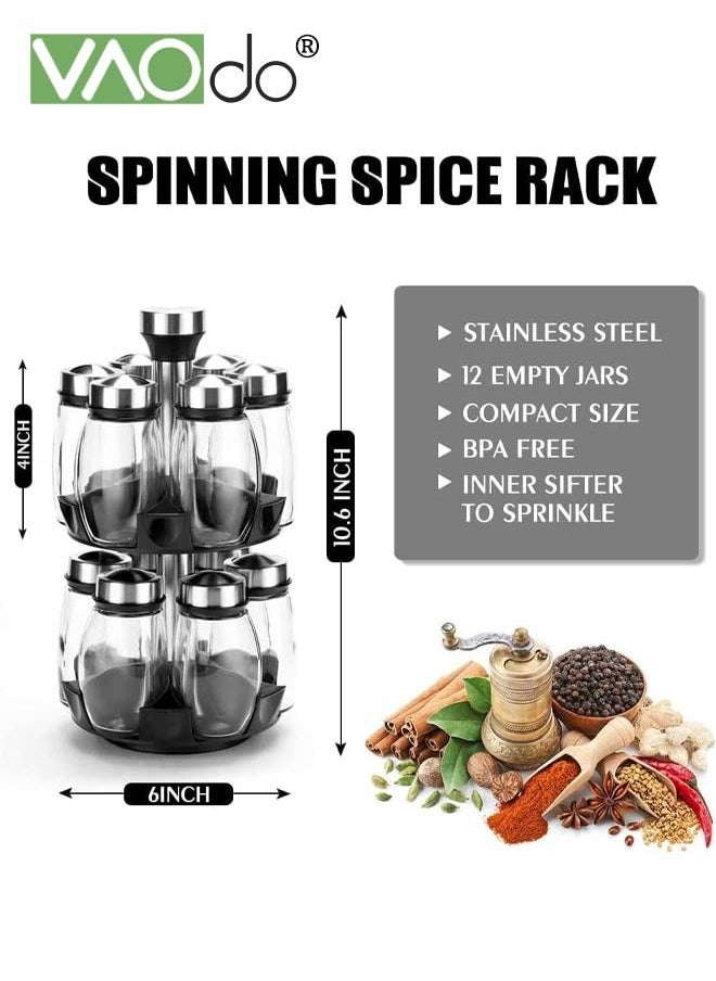 VAOdo - 13PCS Revolving Spice Rack Organizer Countertop Spinning Spice Storage Rack Tower Organizer with 12 Empty Jars Rotating Spice Holder Shelf Seasoning Rack Shelf Spice Seasoning Bottle Organizer - Image 1