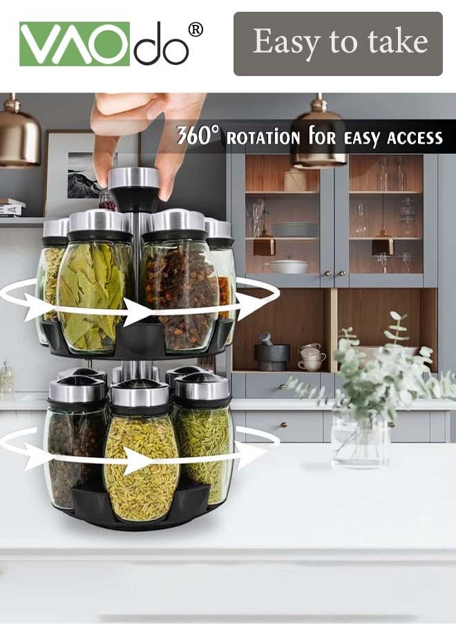 VAOdo - 13PCS Revolving Spice Rack Organizer Countertop Spinning Spice Storage Rack Tower Organizer with 12 Empty Jars Rotating Spice Holder Shelf Seasoning Rack Shelf Spice Seasoning Bottle Organizer - Image 1