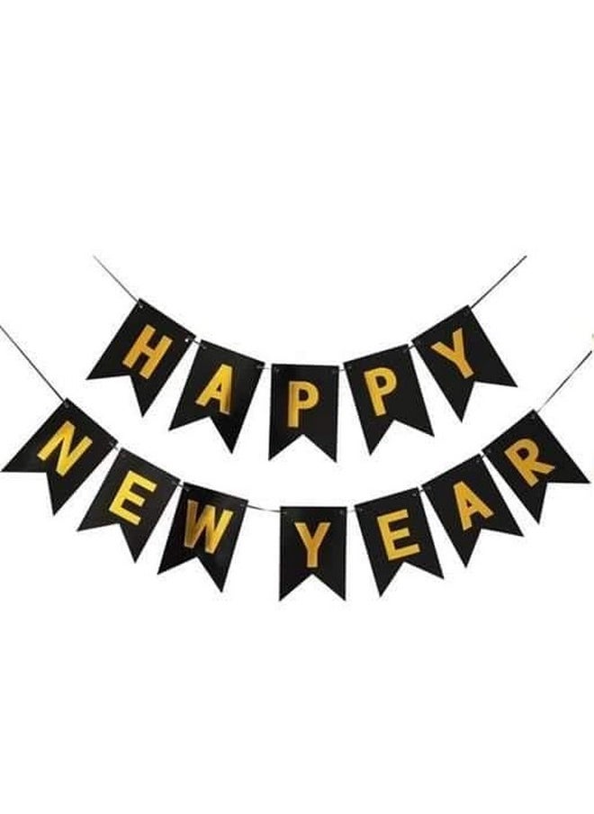 هونج كونج بالونز لافتة عيد ميلاد سعيد من هونج كونج بالونات للأولاد والبنات والحبيب والحبيبة (عام جديد سعيد) | ذهبي أسود  - Image 1