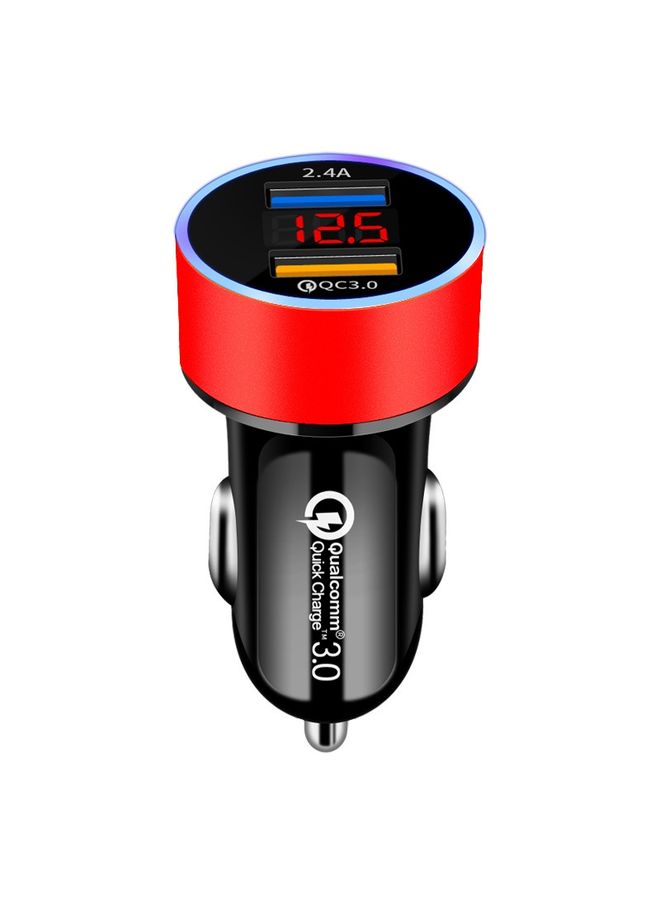HuHa 2 PCS Aluminum Ring Display Car Charger  QC3.0+2.4A Aluminum Alloy Multi-function Halo Digital Display Car Charger(Champagne Red)  - Image 2