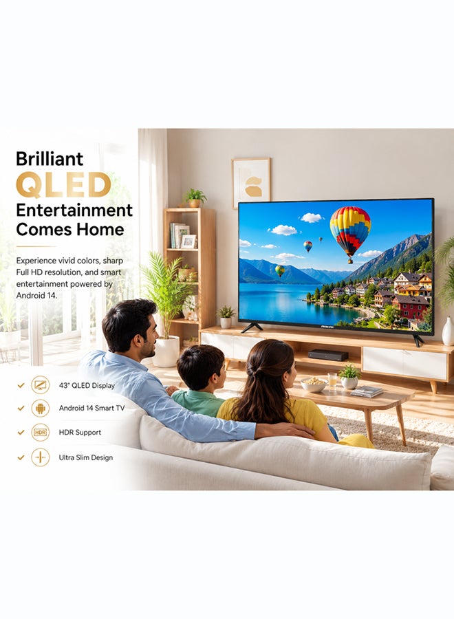 NIKAI 43-inch QLED Smart TV Full HD 1080p | Android 14 | Built-in WiFi | Frameless Ultra Slim Design | 1GB RAM 8GB Storage | YouTube, Facebook, Web Browser | HDMI & USB | 20W Audio - NTV43QSLED NTV43QSLED Black - Image 2