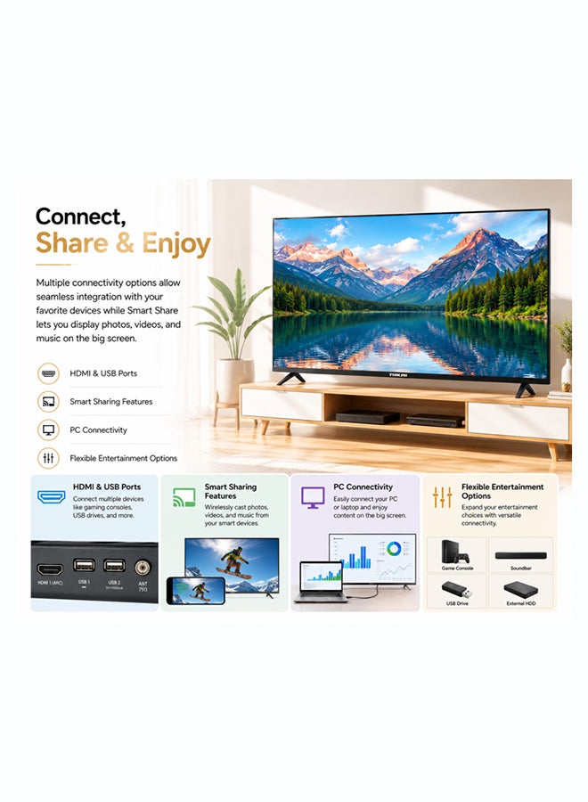 NIKAI 43-inch QLED Smart TV Full HD 1080p | Android 14 | Built-in WiFi | Frameless Ultra Slim Design | 1GB RAM 8GB Storage | YouTube, Facebook, Web Browser | HDMI & USB | 20W Audio - NTV43QSLED NTV43QSLED Black - Image 5