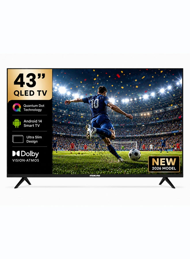 43-inch QLED Smart TV Full HD 1080p | Android 14 | Built-in WiFi | Frameless Ultra Slim Design | 1GB RAM 8GB Storage | YouTube, Facebook, Web Browser | HDMI & USB | 20W Audio - NTV43QSLED NTV43QSLED Black