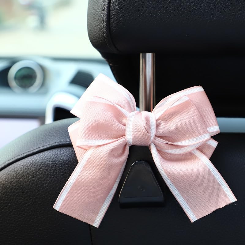 LIFOPY 2 Pack Car Purse Hooks, Cute Bow Car Seat Headrest Hook Hanger for Purses and Bags, Space-Saving Car Accessory(pink) - Image 2