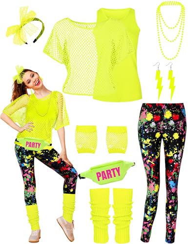 CICOCI 80s 90s Outfit For Women Neno Party Fishnet Top1980s Costume with 80s Accessories Set Retro Party Leg Warmers Headband - Image 1