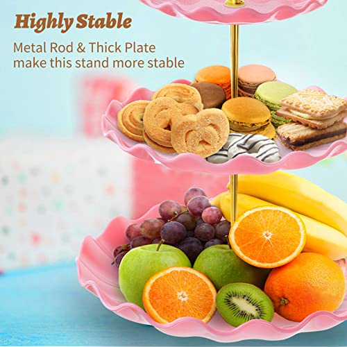 BACUTHY 3 Tier Cupcake Stand Holder, BACUTHY Plastic Cup Cake Stand Tower with Tiered Serving Tray for Cupcakes, Donuts, Fruits and More, Pink - Image 4