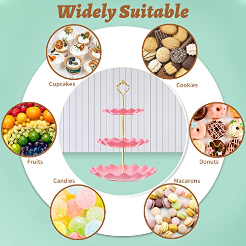 BACUTHY 3 Tier Cupcake Stand Holder, BACUTHY Plastic Cup Cake Stand Tower with Tiered Serving Tray for Cupcakes, Donuts, Fruits and More, Pink - Image 5
