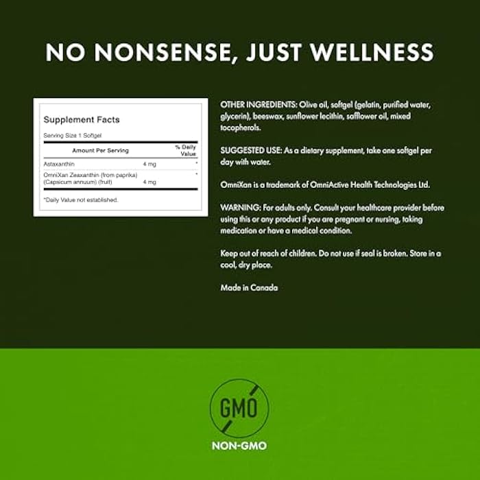 Swanson Astaxanthin & Zeaxanthin Eye Vision Brain Skin Health Antioxidant Support Supplement (Astaxanthin 4 mg & OmniXan Zeaxanthin 4 mg) 60 Softgels Sgels - Image 3