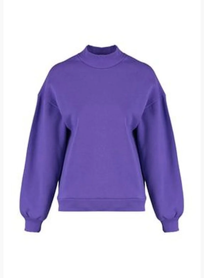 trendyol Purple Thick Fleece Inside Standing Collar Relaxed/Comfortable, Knitted Sweatshirt TWOAW20SW0584