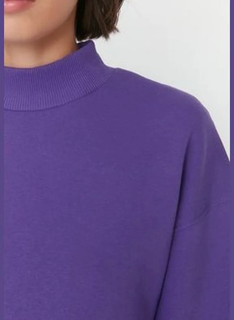 trendyol Purple Thick Fleece Inside Standing Collar Relaxed/Comfortable, Knitted Sweatshirt TWOAW20SW0584