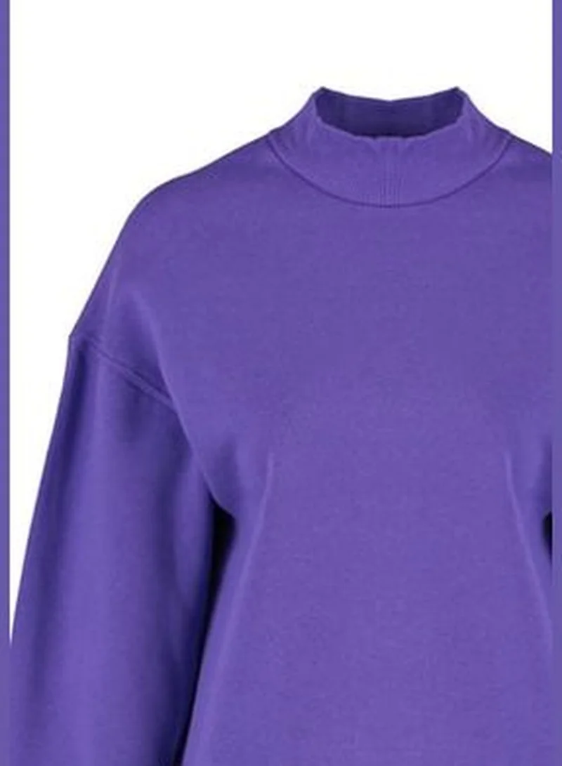 trendyol Purple Thick Fleece Inside Standing Collar Relaxed/Comfortable, Knitted Sweatshirt TWOAW20SW0584