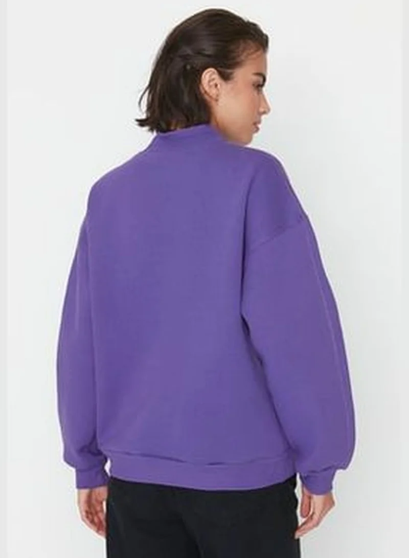 trendyol Purple Thick Fleece Inside Standing Collar Relaxed/Comfortable, Knitted Sweatshirt TWOAW20SW0584