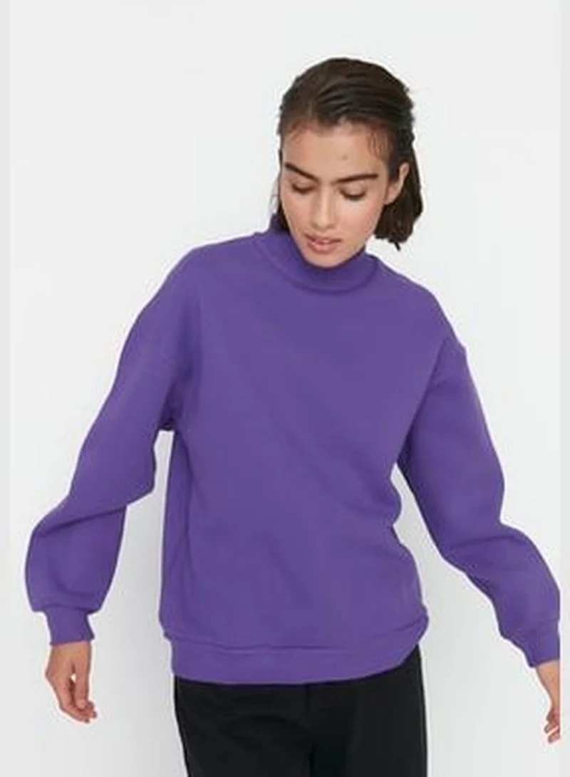 trendyol Purple Thick Fleece Inside Standing Collar Relaxed/Comfortable, Knitted Sweatshirt TWOAW20SW0584