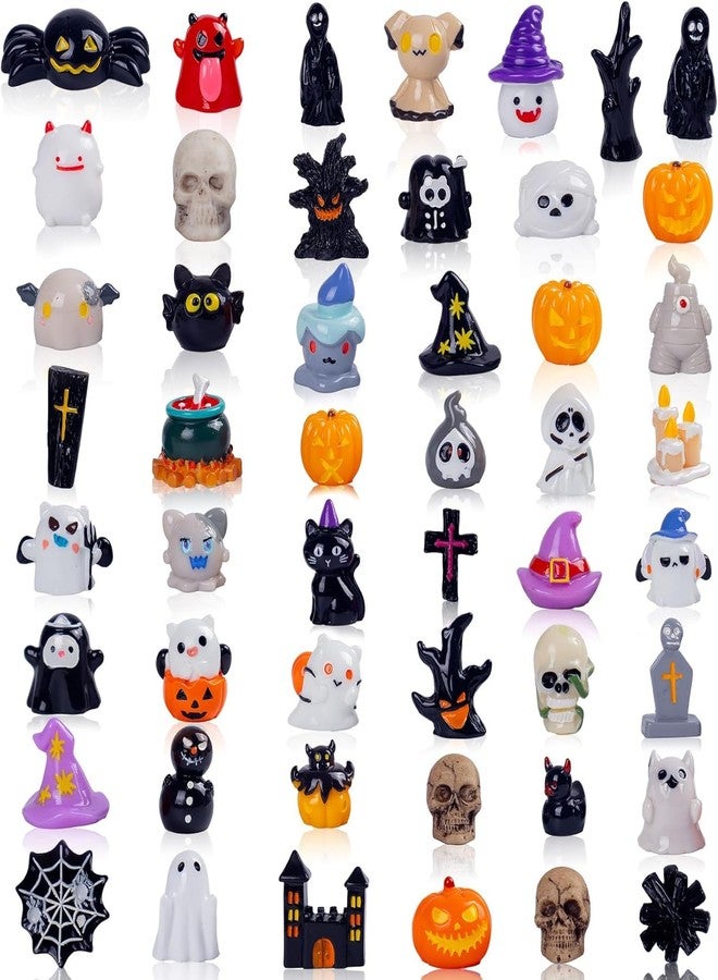 Nerfcareani 50pcs Halloween Mini Resin Figurines for Crafts Tiny Miniature Figures to Hide Pumpkin Ghost Skull Miniatures Bulk for Halloween Party Favors Table Idoor Bag Fillers Garden Dollhouse Decor - Image 1