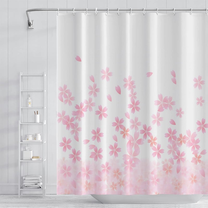 Umpoo Pink Floral Bathroom Shower Curtain Cherry Blossom Dreamy Flowers Petal Shower Curtain with Hooks Polyester Waterproof Fabric Girly Home Decorative Bathtub 72x72 Inch