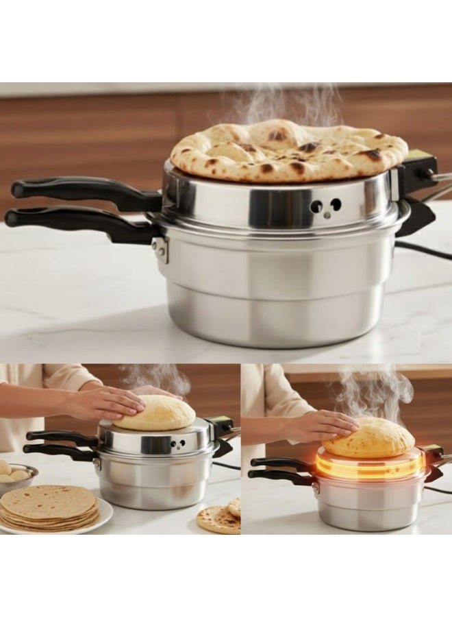 سونكس فرن كهربائي صغير 1000 واط من الألمنيوم وصانع خبز عربي وخمير، سهل الاستخدام مع استهلاك منخفض للطاقة، صانع خبز الخمير، فضي 28 سم - Image 2